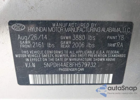 2015 Hyundai Elantra Se из США, поврежденный, VIN 5NPDH4AE8FH579732